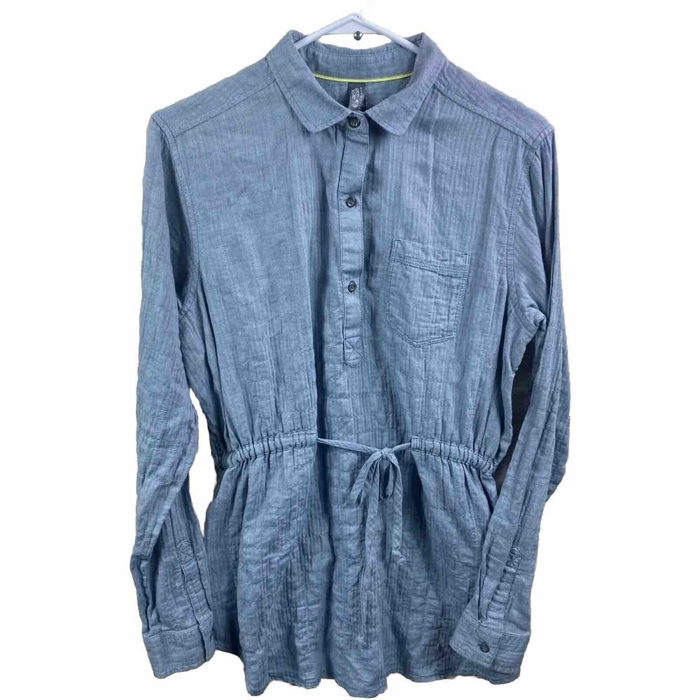 Mountain Hardwear Shirt Womens Size L Blue Long Sleeve‎ 1/4 Button Blouse Hiking